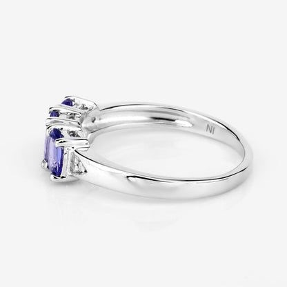 1.11 Carat Genuine Tanzanite and White Diamond .925 Sterling Silver Ring