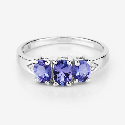 1.11 Carat Genuine Tanzanite and White Diamond .925 Sterling Silver Ring