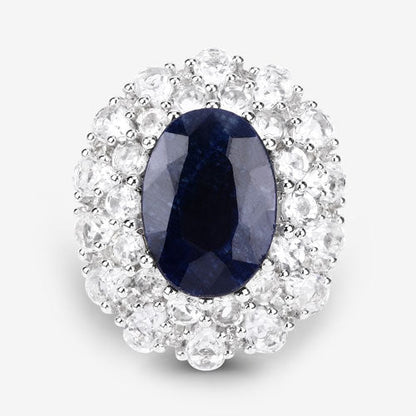 10.64 Carat Dyed Sapphire and White Topaz .925 Sterling Silver Ring