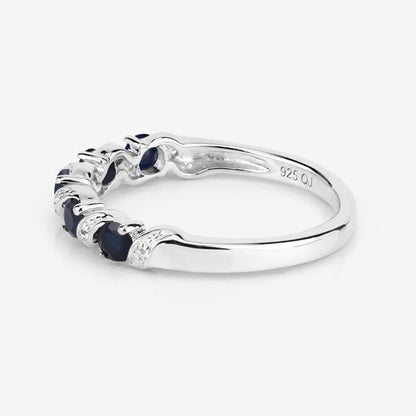 0.64 Carat Genuine Blue Sapphire and White Topaz .925 Sterling Silver Ring