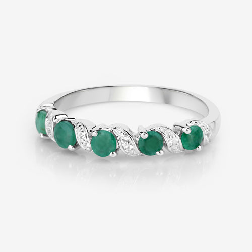 0.54 Carat Genuine Emerald and White Topaz .925 Sterling Silver Ring