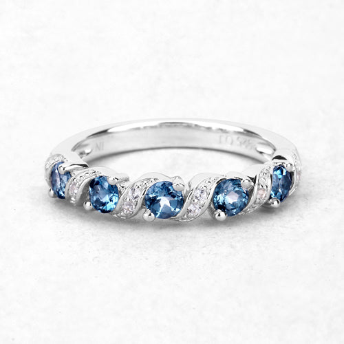 0.74 Carat Genuine London Blue Topaz and White Topaz .925 Sterling Silver Ring