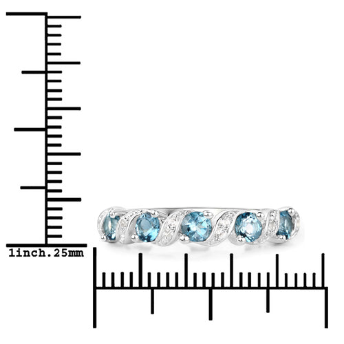 0.74 Carat Genuine London Blue Topaz and White Topaz .925 Sterling Silver Ring