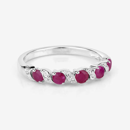 0.69 Carat Genuine Ruby and White Topaz .925 Sterling Silver Ring