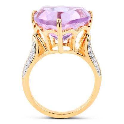 14K Yellow Gold Plated 10.44 Carat Genuine Pink Amethyst and White Topaz .925 Sterling Silver Ring