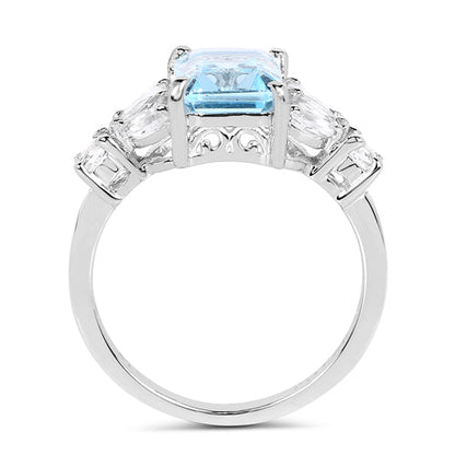 3.38 Carat Genuine Blue Topaz & White Topaz .925 Sterling Silver Ring