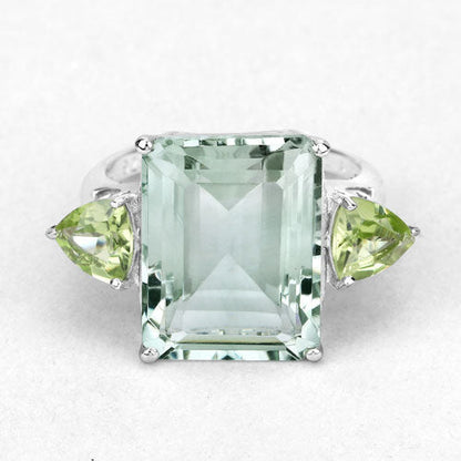 11.90 Carat Genuine Green Amethyst and Peridot .925 Sterling Silver Ring