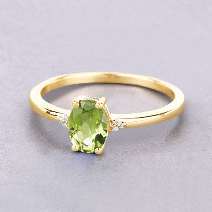 0.85 Carat Genuine Peridot and White Diamond 10K Yellow Gold Ring