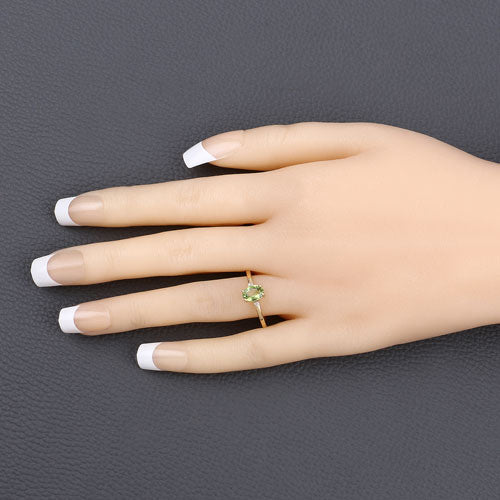 0.85 Carat Genuine Peridot and White Diamond 10K Yellow Gold Ring