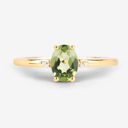 0.85 Carat Genuine Peridot and White Diamond 10K Yellow Gold Ring