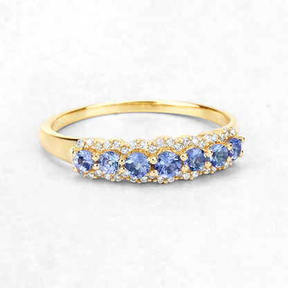 0.51 Carat Genuine Tanzanite and White Diamond 14K Yellow Gold Ring