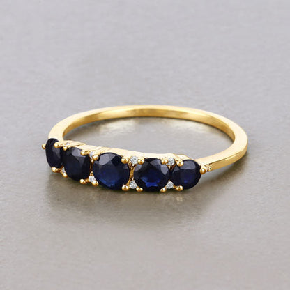 1.05 Carat Genuine Blue Sapphire and White Diamond 14K Yellow Gold Ring