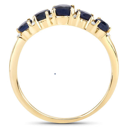 1.05 Carat Genuine Blue Sapphire and White Diamond 14K Yellow Gold Ring