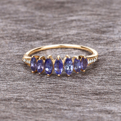 0.76 Carat Genuine Tanzanite and White Diamond 14K Yellow Gold Ring