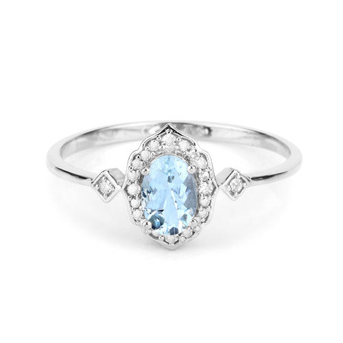 0.48 Carat Genuine Aquamarine and White Diamond 14K White Gold Ring