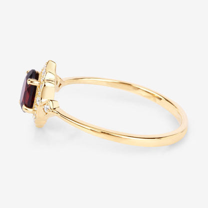 0.59 Carat Genuine Garnet and White Diamond 10K Yellow Gold Ring