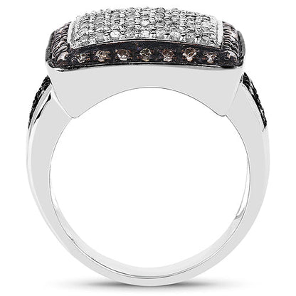 0.61 Carat Genuine Champagne Diamond and White Diamond .925 Sterling Silver Ring