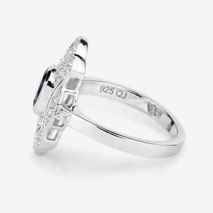 1.32 Carat Genuine London Blue Topaz and White Topaz .925 Sterling Silver Ring