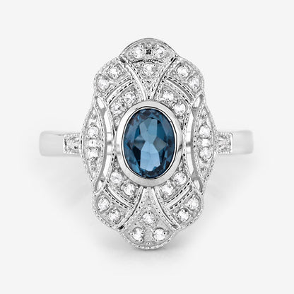 1.32 Carat Genuine London Blue Topaz and White Topaz .925 Sterling Silver Ring