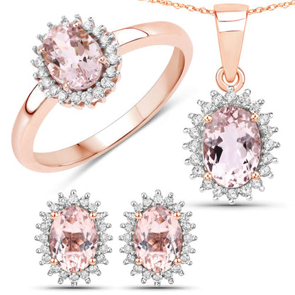 0.81 Carat Genuine Morganite and White Diamond 14K Rose Gold Pendant