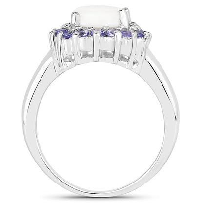2.26 Carat Genuine Opal and Tanzanite .925 Sterling Silver Ring