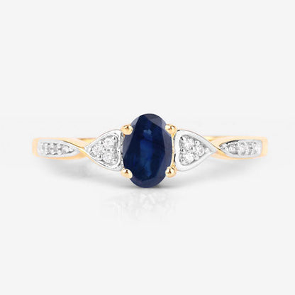 0.53 Carat Genuine Blue Sapphire and White Diamond 10K Yellow Gold Ring