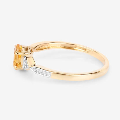 0.48 Carat Genuine Citrine and White Diamond 10K Yellow Gold Ring