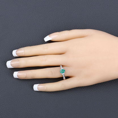 0.82 Carat Genuine Zambian Emerald and White Diamond 10K White Gold Ring