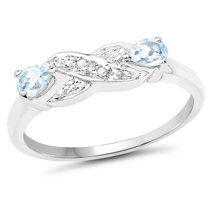 0.37 Carat Genuine Blue Topaz and White Diamond .925 Sterling Silver Ring