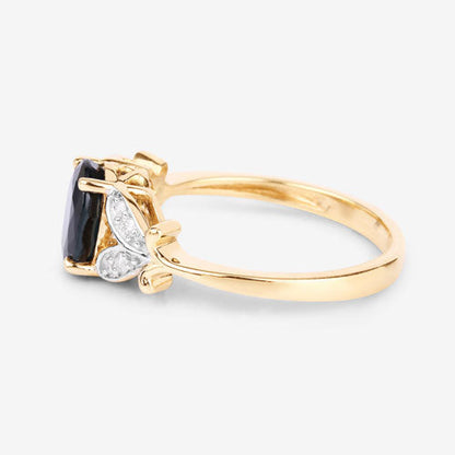 1.62 Carat Genuine Blue Sapphire and White Diamond 14K Yellow Gold Ring