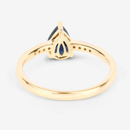 0.86 Carat Genuine Blue Sapphire and White Diamond 14K Yellow Gold Ring
