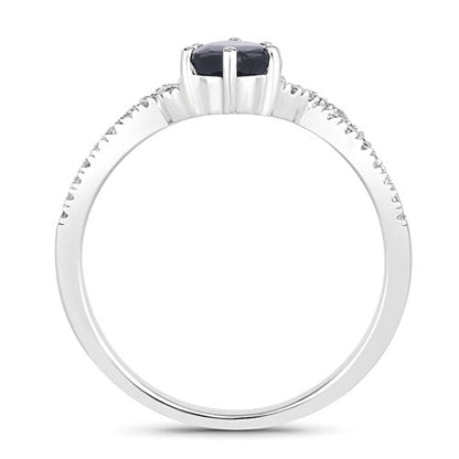 1.14 Carat Genuine Blue Sapphire and White Diamond 14K White Gold Ring