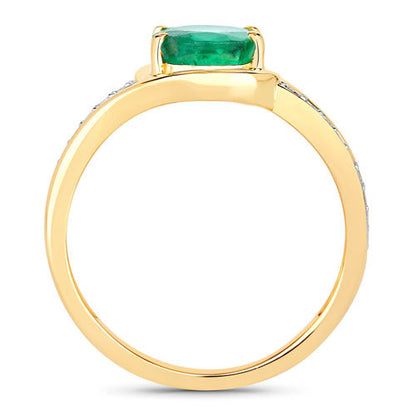1.62 Carat Genuine Zambian Emerald and White Diamond 14K Yellow Gold Ring