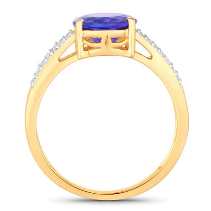 2.67 Carat Genuine Tanzanite and White Diamond 14K Yellow Gold Ring