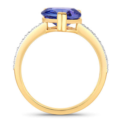 2.40 Carat Genuine Tanzanite and White Diamond 14K Yellow Gold Ring