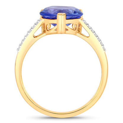 2.66 Carat Genuine Tanzanite and White Diamond 14K Yellow Gold Ring