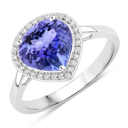 2.89 Carat Genuine Tanzanite and White Diamond 14K White Gold Ring