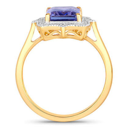 2.82 Carat Genuine Tanzanite and White Diamond 14K Yellow Gold Ring
