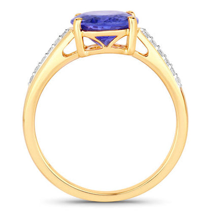 2.80 Carat Genuine Tanzanite and White Diamond 14K Yellow Gold Ring