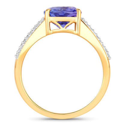 3.26 Carat Genuine Tanzanite and White Diamond 14K Yellow Gold Ring