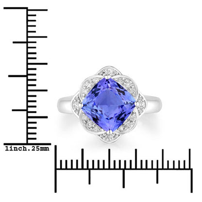 3.51 Carat Genuine Tanzanite and White Diamond 14K White Gold Ring