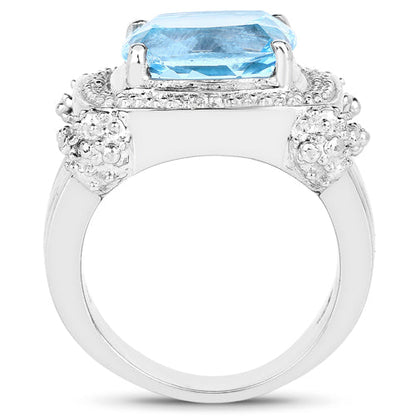 4.90 Carat Genuine Blue Topaz & White Topaz .925 Sterling Silver Ring
