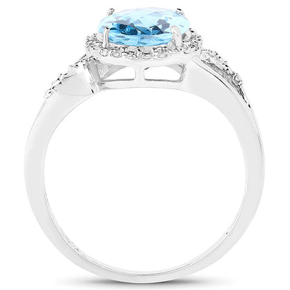 3.29 Carat Genuine Swiss Blue Topaz and White Diamond 10K White Gold Ring