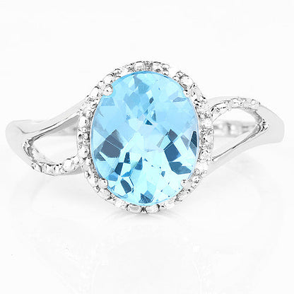 3.29 Carat Genuine Swiss Blue Topaz and White Diamond 10K White Gold Ring