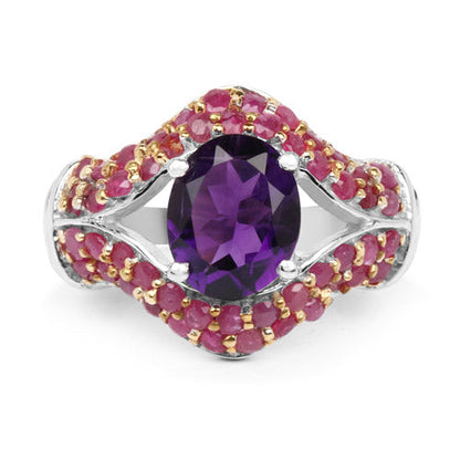3.53 Carat Genuine Amethyst and Ruby .925 Sterling Silver Ring