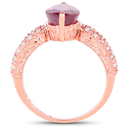 14K Rose Gold Plated 5.11 Carat Glass Filled Ruby and White Topaz .925 Sterling Silver Ring