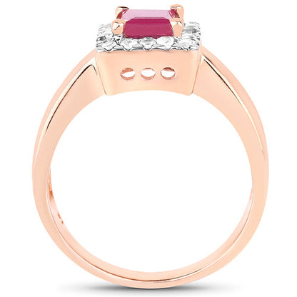 14K Rose Gold Plated 1.26 Carat Genuine Glass Filled Ruby & White Topaz .925 Sterling Silver Ring