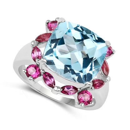8.19 Carat Genuine Blue Topaz & Rhodolite .925 Sterling Silver Ring