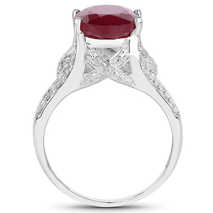 4.00 Carat Genuine Glass Filled Ruby .925 Sterling Silver Ring