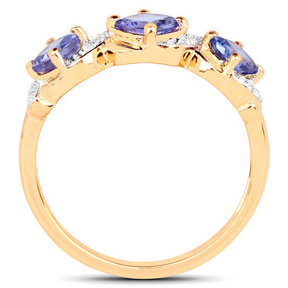 14K Yellow Gold Plated 1.20 Carat Genuine Tanzanite and White Topaz .925 Sterling Silver Ring